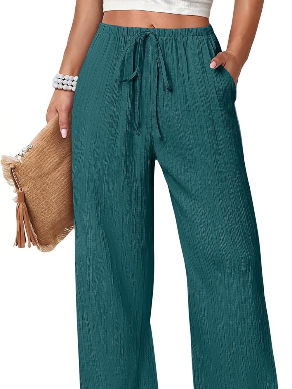 Wide Leg Drawstring Pants in Teal